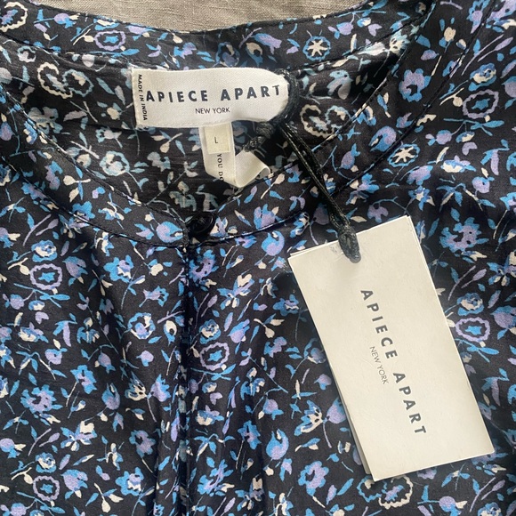 NWT APIECE APART Dress Womens Large  Black Blue Olga Mini Floral Print Cotton - Picture 3 of 11